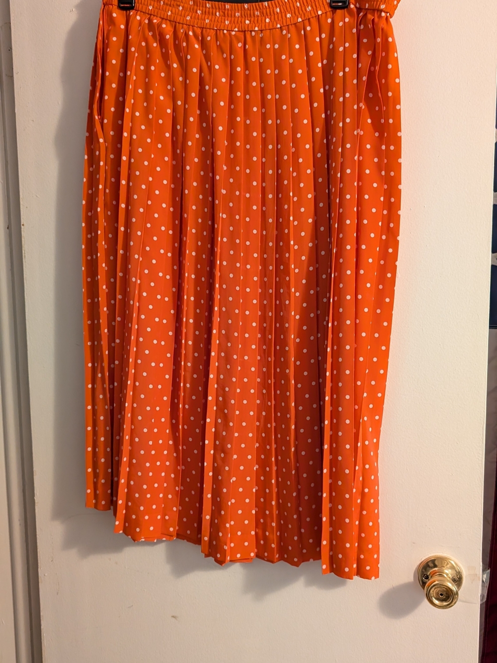 Chaus Orange Midi Skirt with White Polka Dots
